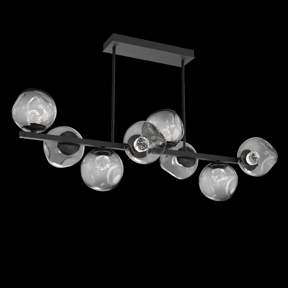 Luna 8pc Twisted Branch-Matte Black-Floret Inner - Smoke Outer-Threaded Rod Suspension-LED 2700K