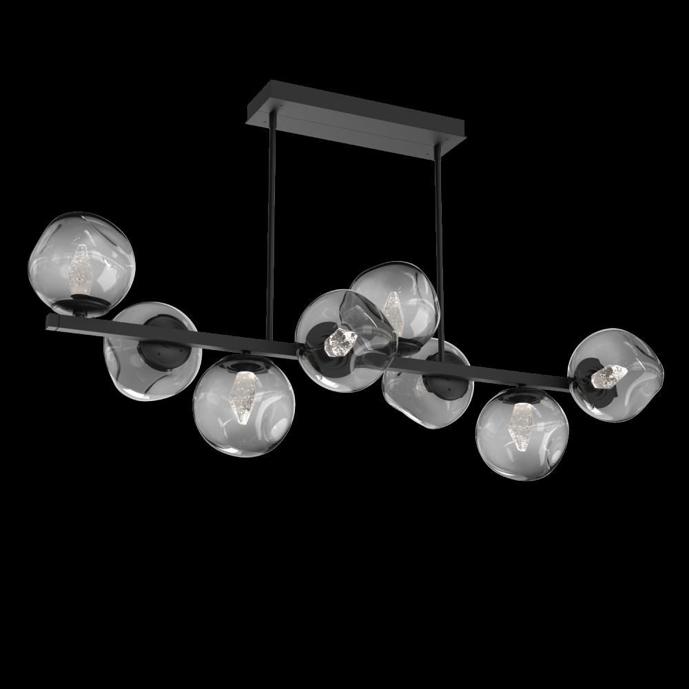 Luna 8pc Twisted Branch-Matte Black-Geo Inner - Smoke Outer-Threaded Rod Suspension-LED 3000K