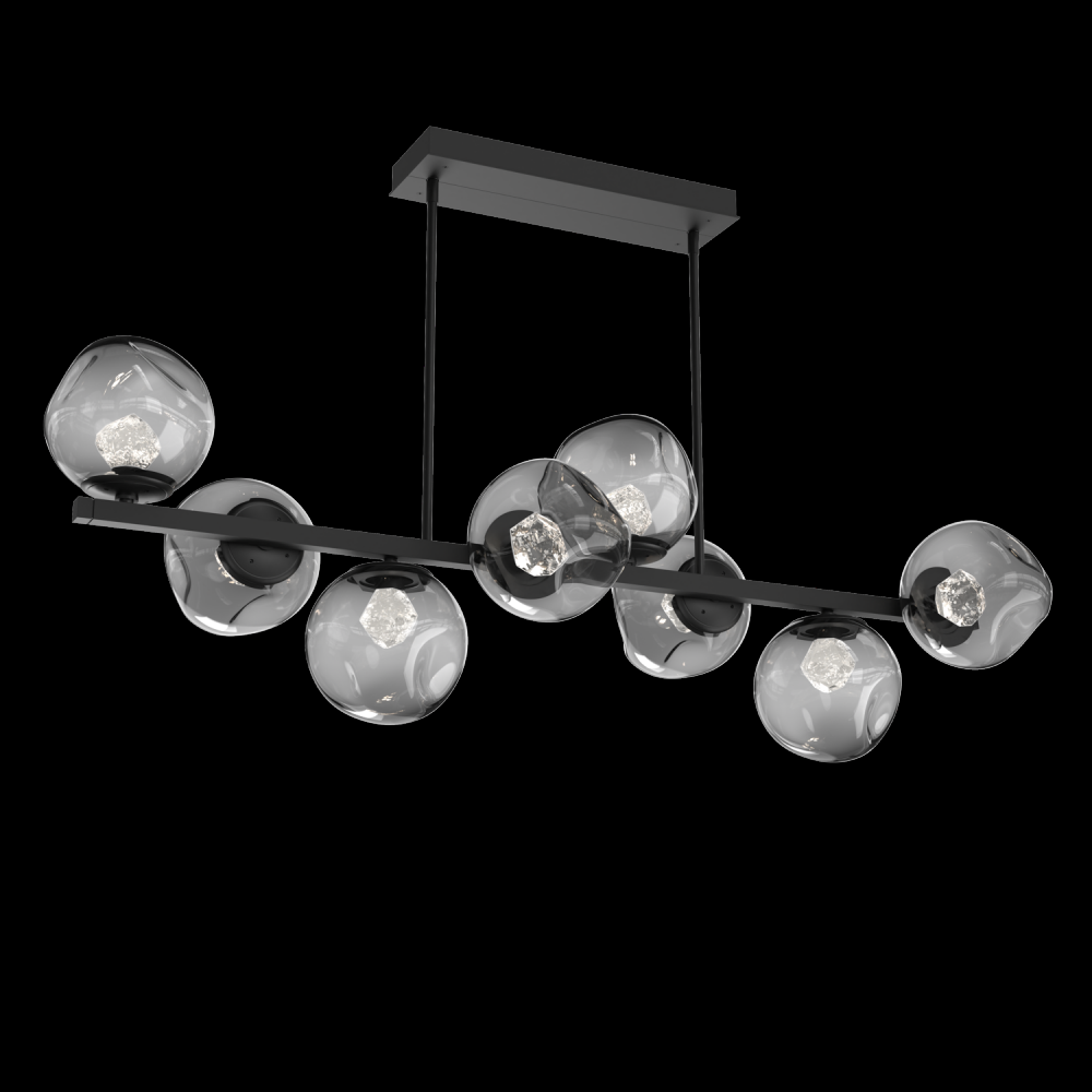 Luna 8pc Twisted Branch-Matte Black-Zircon Inner - Smoke Outer-Threaded Rod Suspension-LED 3000K