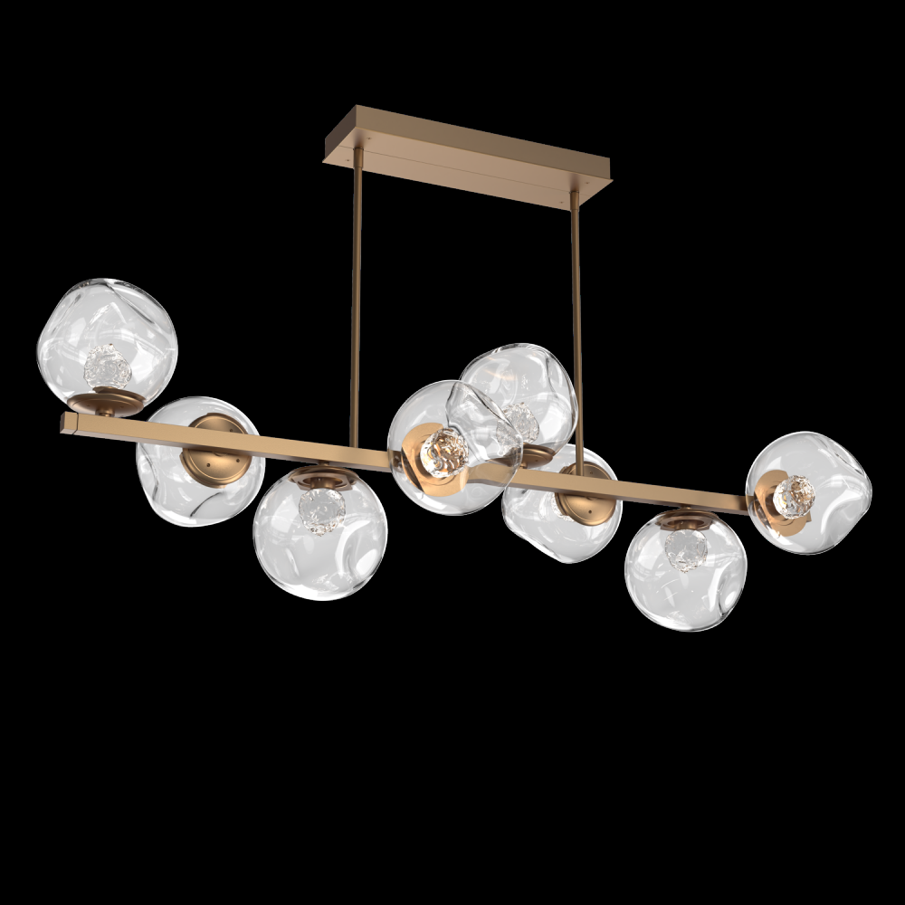 Luna 8pc Twisted Branch-Novel Brass-Floret Inner - Clear Outer-Threaded Rod Suspension-LED 3000K