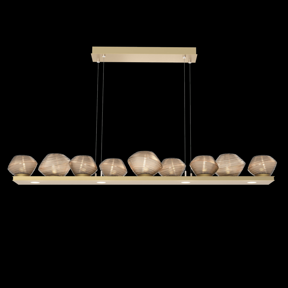 Mesa 59&#34; Linear Suspension-Gilded Brass-Bronze Blown Glass