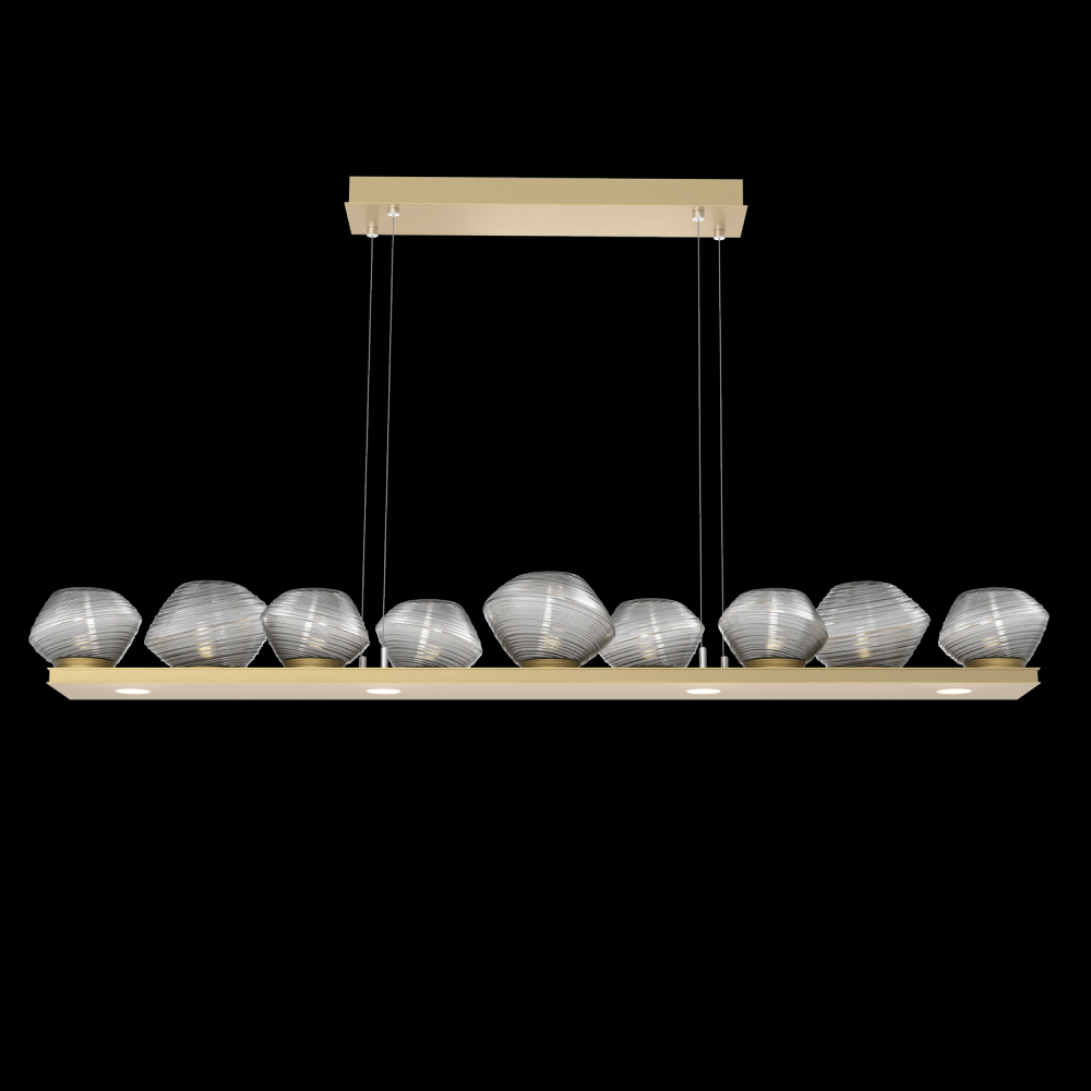 Mesa 59&#34; Linear Suspension-Gilded Brass-Smoke Blown Glass