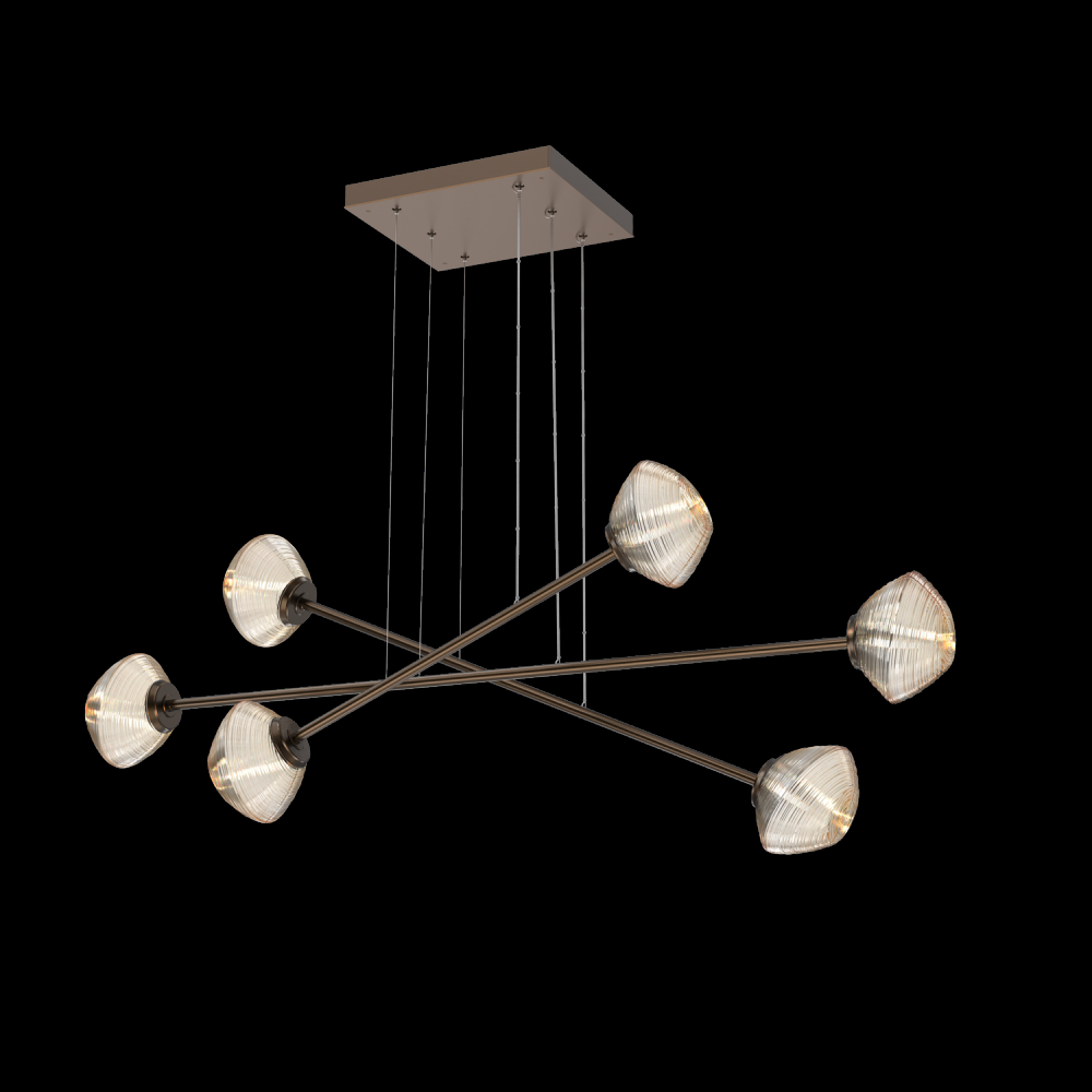 Mesa Triple Moda-Flat Bronze-Amber Blown Glass-Stainless Cable-LED 2700K