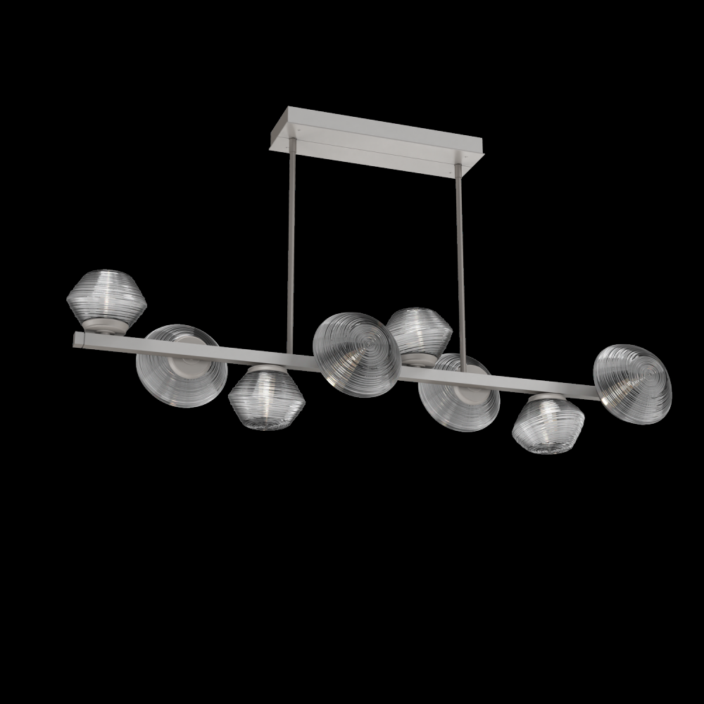 Mesa 8pc Twisted Branch-Beige Silver-Smoke Blown Glass-Threaded Rod Suspension-LED 3000K