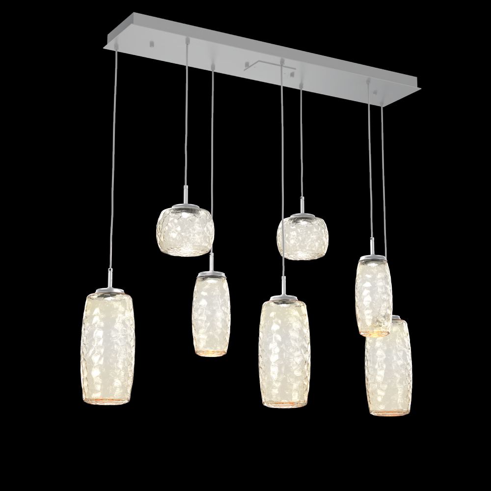 Vessel 7pc Linear Multi-Pendant-Classic Silver-Amber Blown Glass-Cloth Braided Cord-LED 2700K