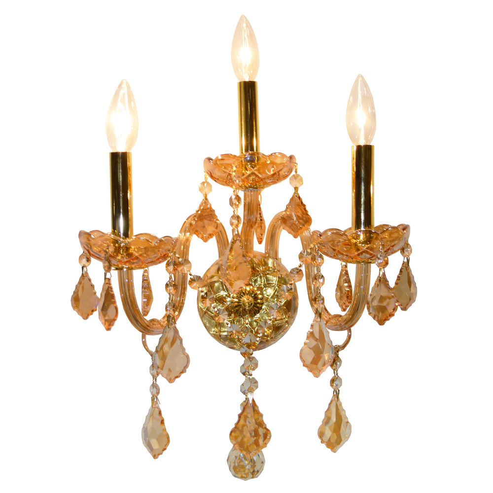 Provence Collection 3 Light Gold Finish and Amber Crystal Candle Wall Sconce 13&#34; W x 18&#34; H M