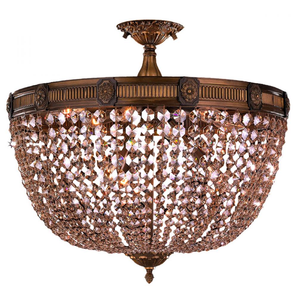 Winchester 9-Light Antique Bronze Finish and Golden Teak Crystal Semi Flush Mount Ceiling Light 24 i