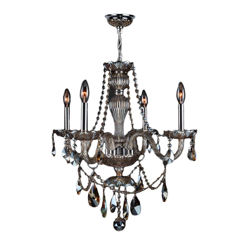 Provence 4-Light Chrome Finish and Golden Teak Crystal Chandelier 23 in. Dia x 25 in. H Medium