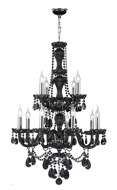 Provence Collection 12 Light Chrome Finish and Black Crystal Chandelier 28&#34; D x 41&#34; H Two 2