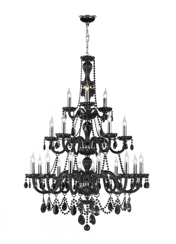 Provence Collection 21 Light Chrome Finish and Black Crystal Chandelier 38&#34; D x 54&#34; H Three