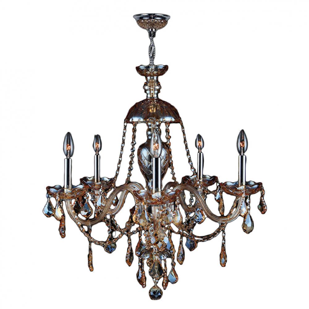 Provence Collection 5 Light Chrome Finish and Amber Crystal Chandelier 25&#34; D x 28&#34; H Large