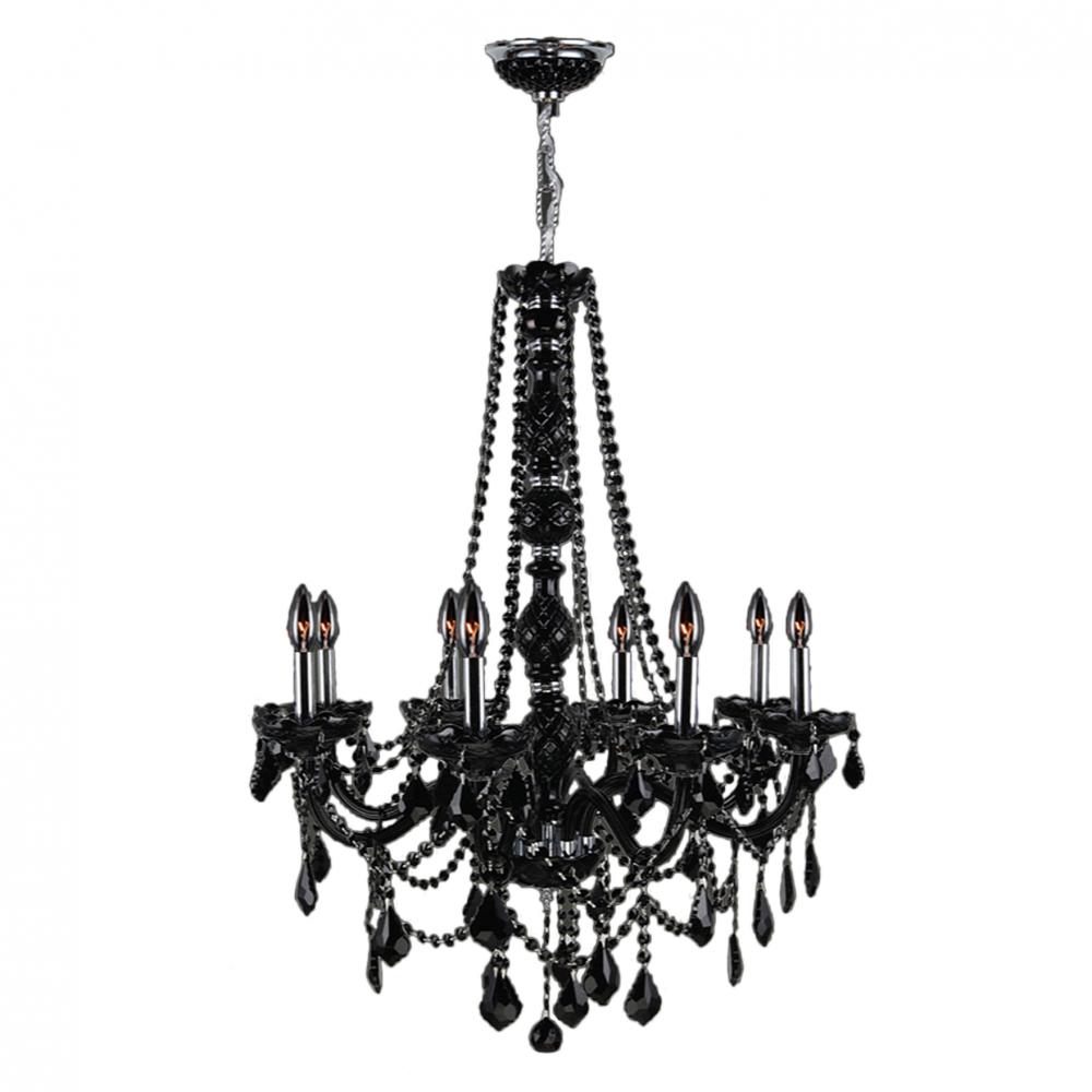 Provence Collection 8 Light Chrome Finish and Black Crystal Chandelier 28&#34; D x 34&#34; H Large