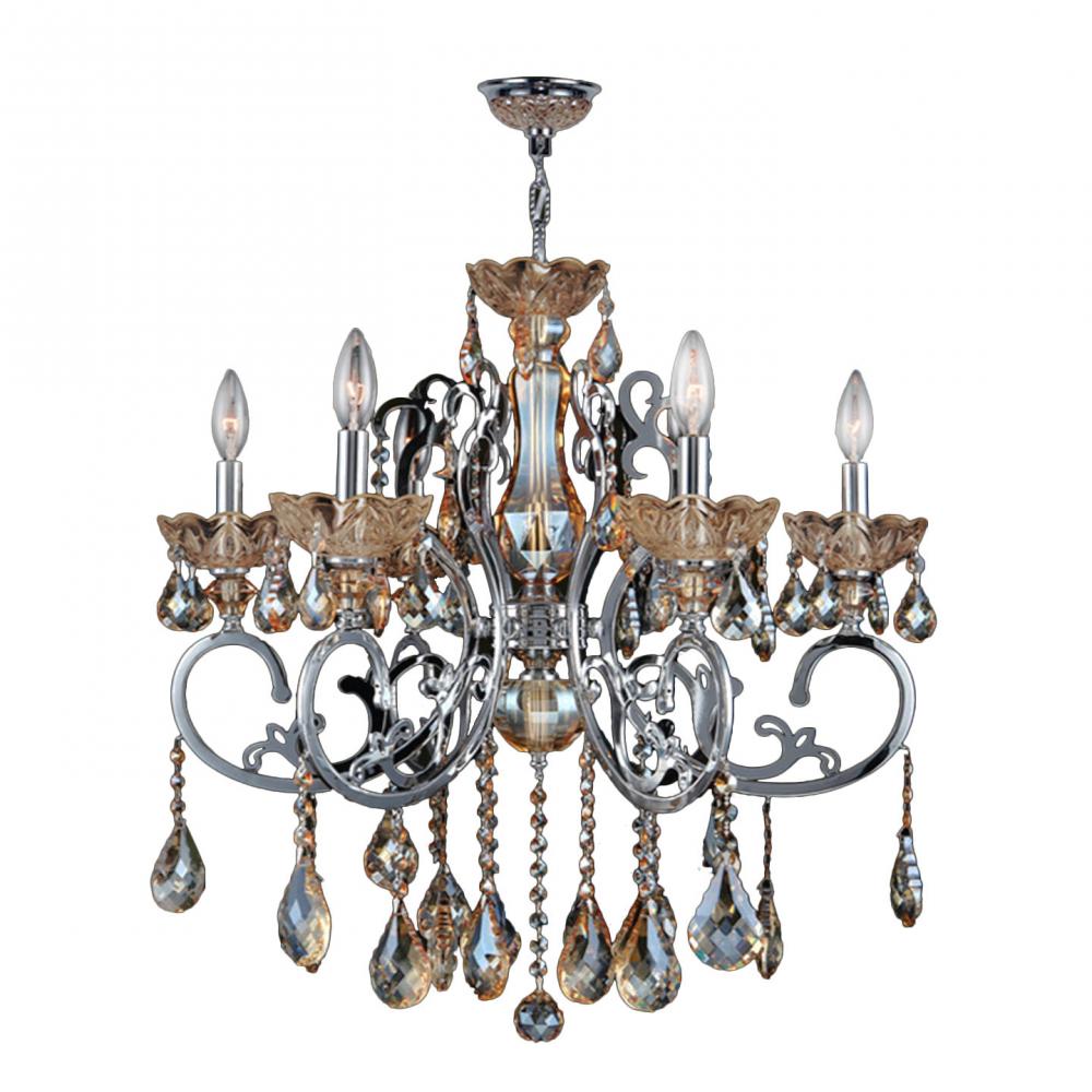 Kronos Collection 6 Light Chrome Finish and Amber Crystal Chandelier 26&#34; D x 24&#34; H Large