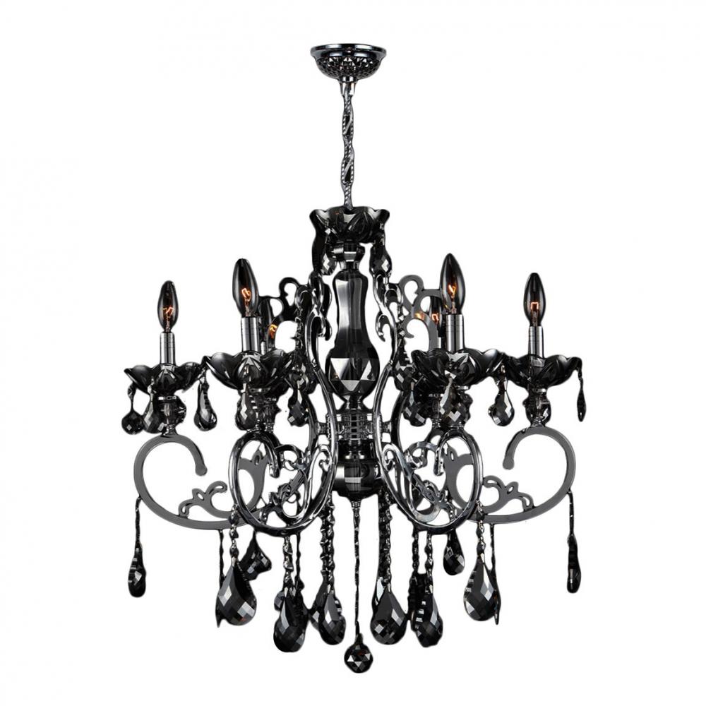 Kronos Collection 6 Light Chrome Finish and Black Crystal Chandelier 26&#34; D x 24&#34; H Large