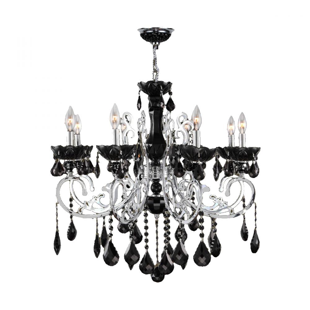 Kronos Collection 8 Light Chrome Finish and Black Crystal Chandelier 30&#34; D x 26&#34; H Large