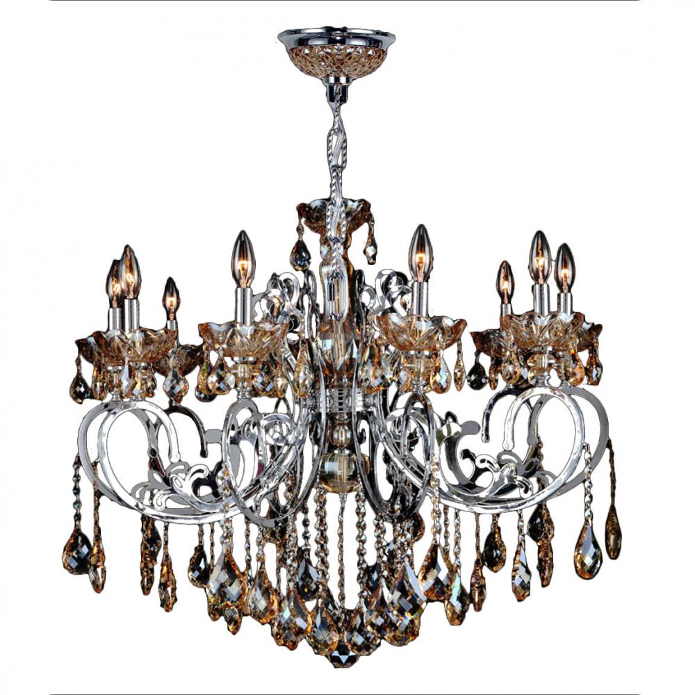 Kronos Collection 10 Light Chrome Finish and Amber Crystal Chandelier 36&#34; D x 28&#34; H Large