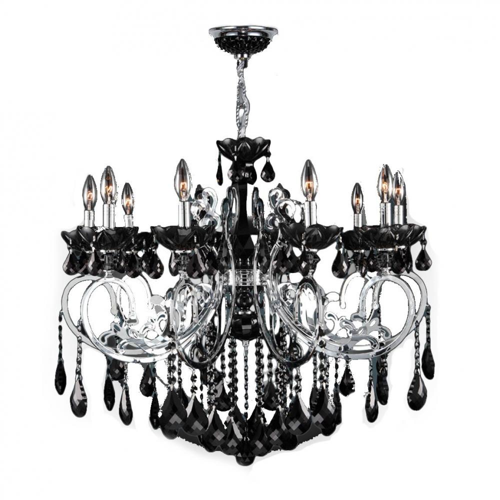 Kronos Collection 10 Light Chrome Finish and Black Crystal Chandelier 36&#34; D x 28&#34; H Large