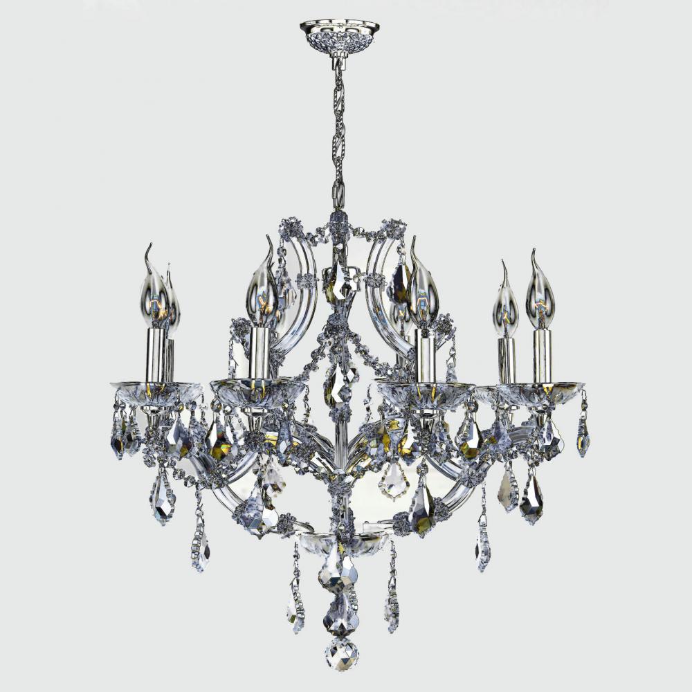 Lyre Collection 8 Light Chrome Finish and Golden Teak Crystal Chandelier 26&#34; D x 22&#34; H Large