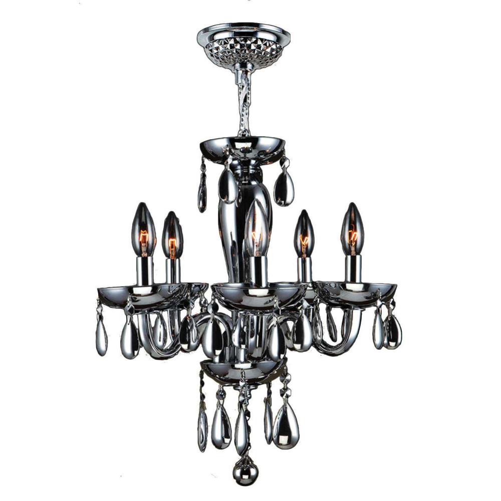 Gatsby Collection 5 Light Chrome Finish and Smoke Blown Glass Chandelier 16&#34; D x 18&#34; H Mini