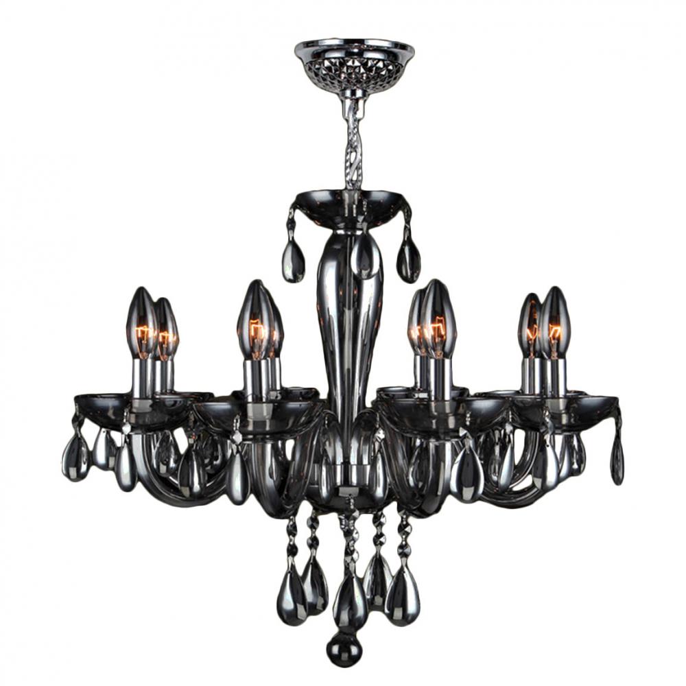 Gatsby Collection 8 Light Chrome Finish and Smoke Blown Glass Chandelier 22&#34; D x 19&#34; H Mediu