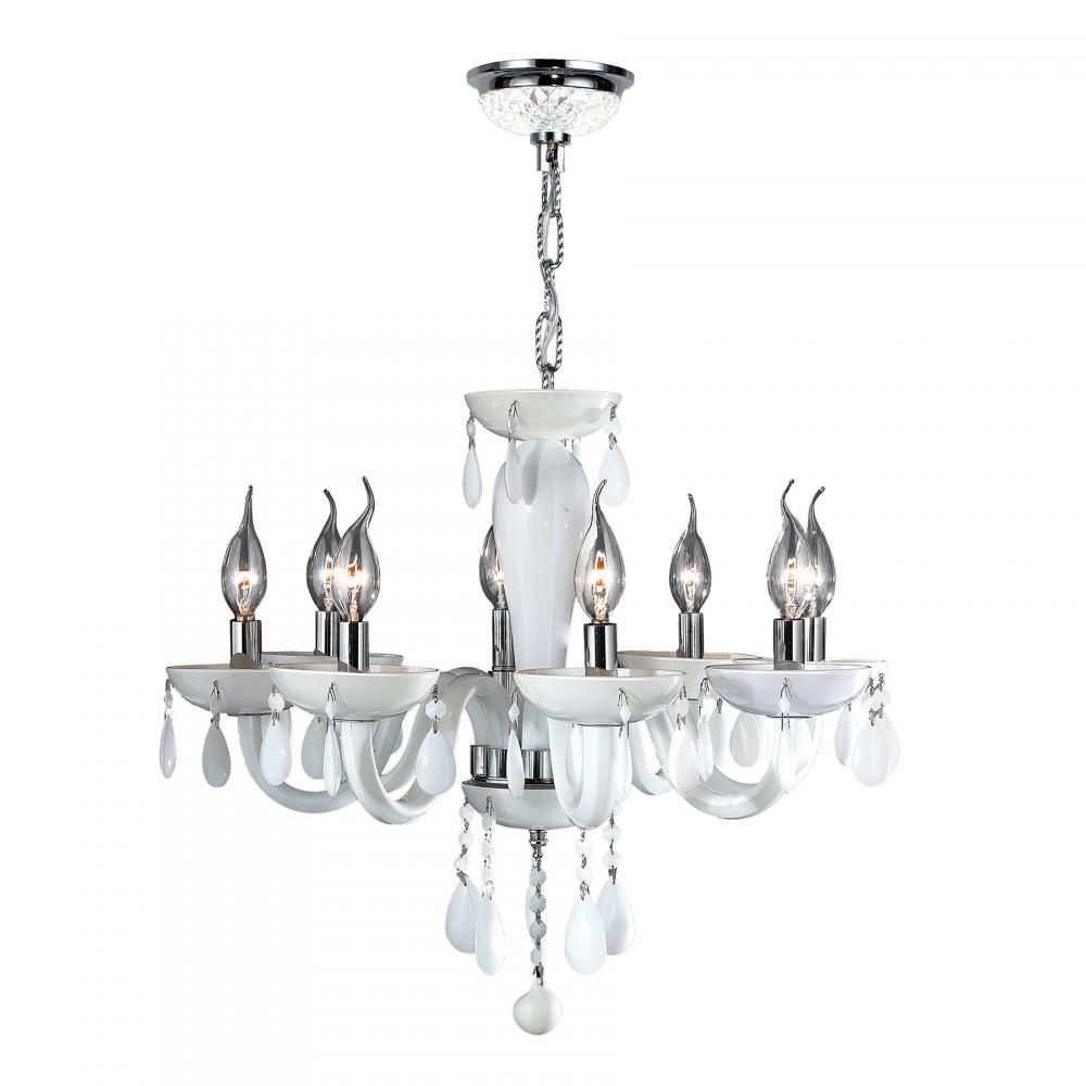 Gatsby Collection 8 Light Chrome Finish and White Blown Glass Chandelier 22&#34; D x 19&#34; H Mediu