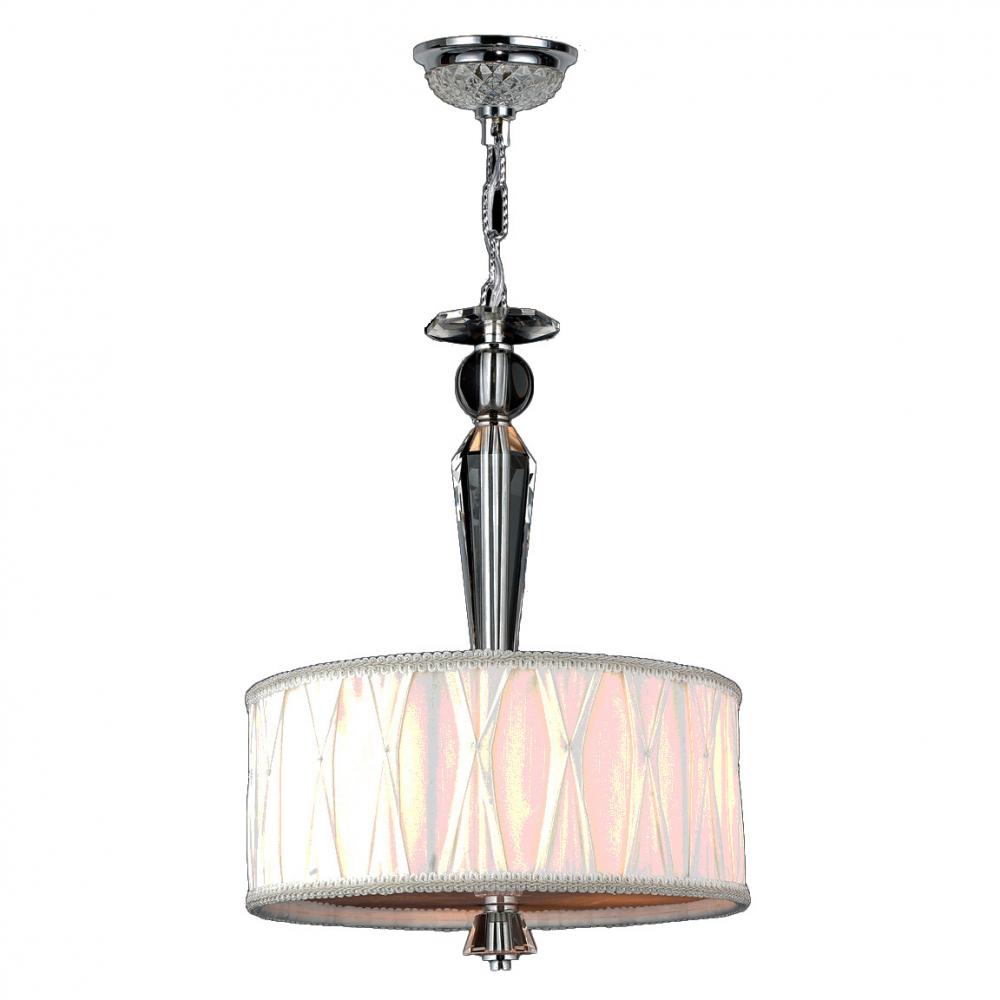 Gatsby Collection 3 Light Chrome Finish and Clear Crystal Pendant with White Fabric Drum Shade 12&#3