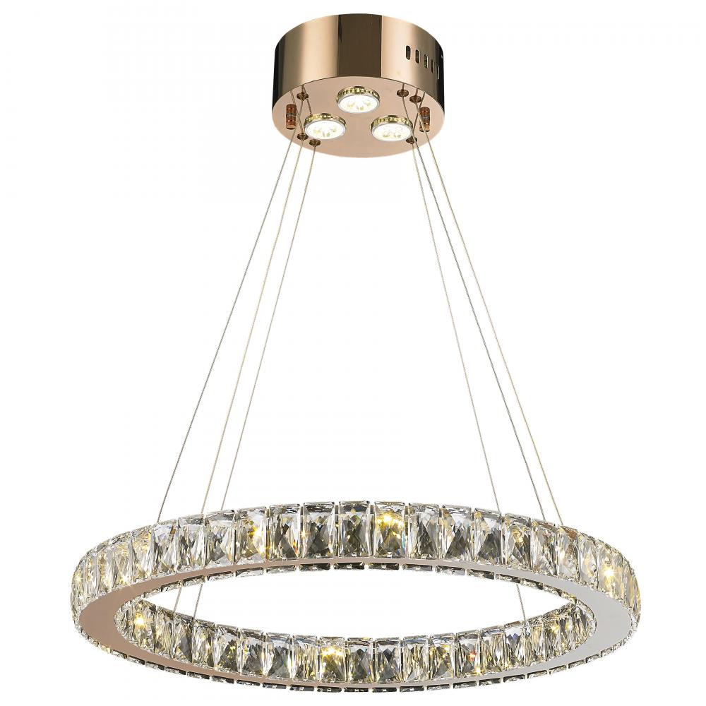 Galaxy 15 Integrated LEd Light Rose Finish diamond Cut Crystal Circular Ring Chandelier 6000K 24 in.