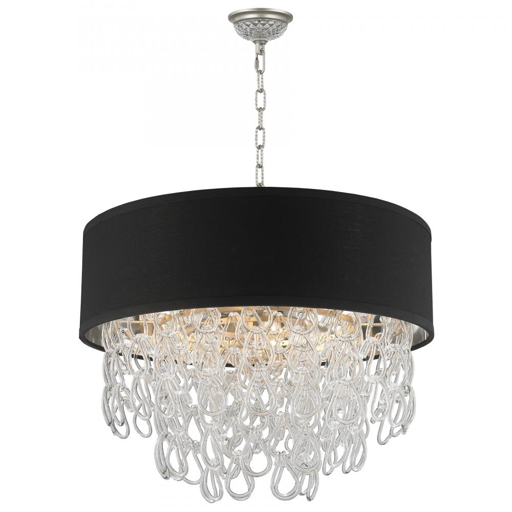 Halo Collection 6 Light Matte Nickel Finish and Clear Crystal with Black Drum Shade Pendant D20&#34;