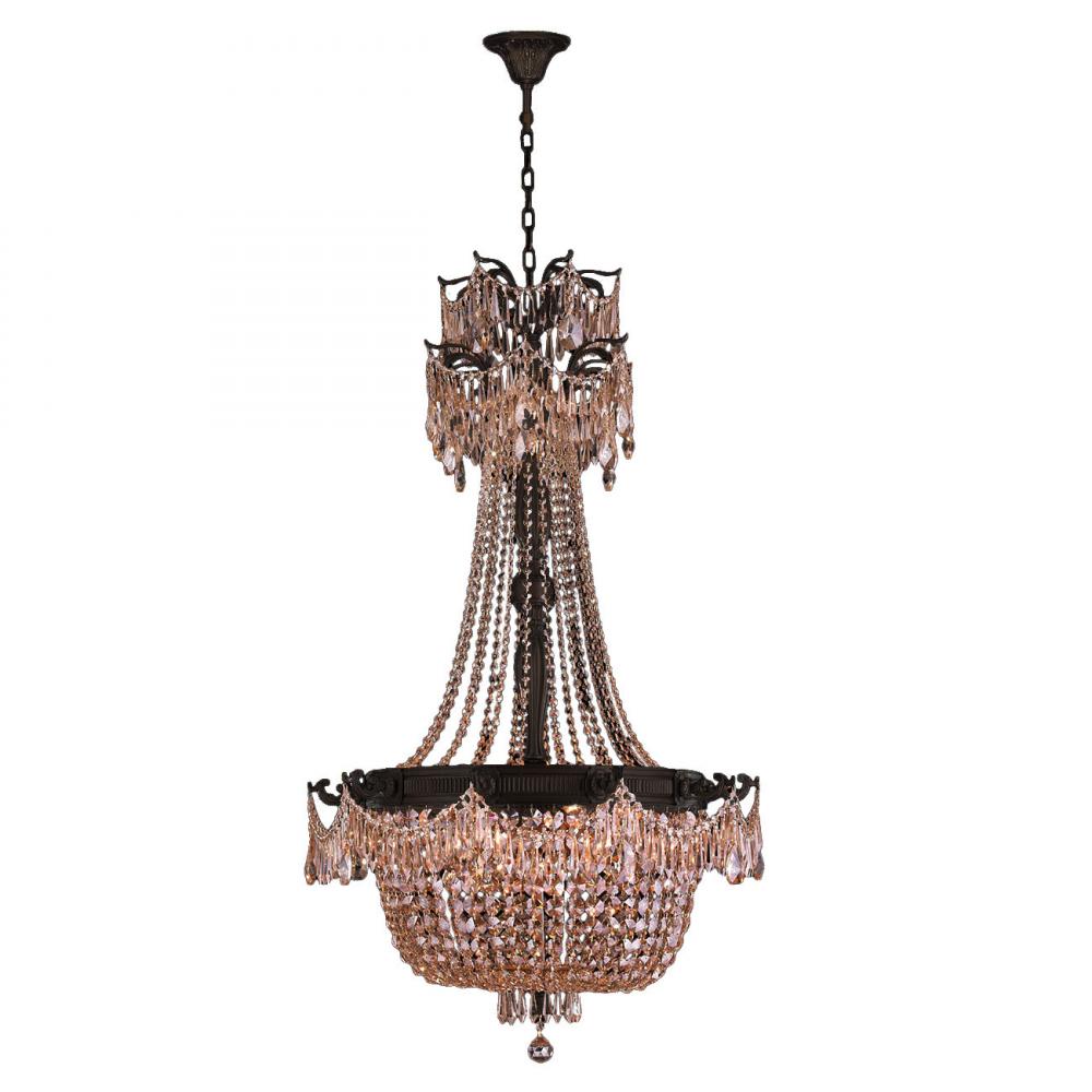 Winchester Collection 10 Light Flemish Brass Finish and Golden Teak Crystal Chandelier 30&#34; D x 5