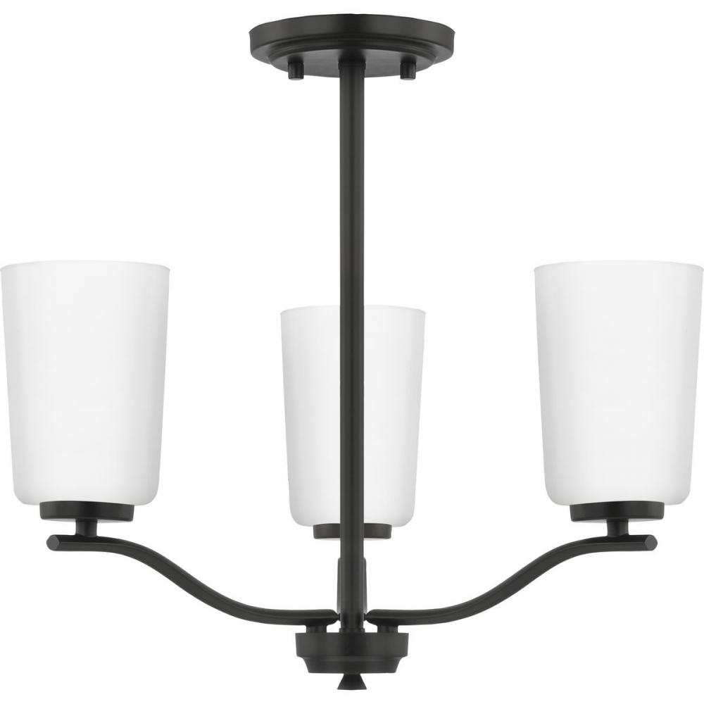 Adley Collection Three-Light Matte Black Etched White Glass New Traditional Semi-Flush Convertible L