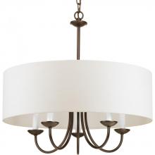 Progress P4217-20 - Drum Shade Collection Five-Light Antique Bronze White Textured Linen Shade Farmhouse Chandelier Ligh