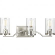 Progress P300258-009 - Lassiter Collection Three-Light Brushed Nickel Clear Glass Modern Bath Vanity Light