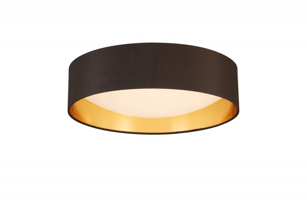 LED Ceiling Light - 16&#34; black exterior and Gold Interior fabric Shade With acrylic diffuser