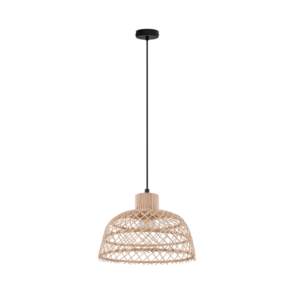 Ausnby - Pendant Black Finish Natural Wood Shade 1-40W