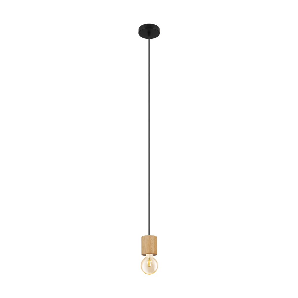 Turialdo - Open Bulb Single Light Pendant Natural Wood and Black Finish 1-60W