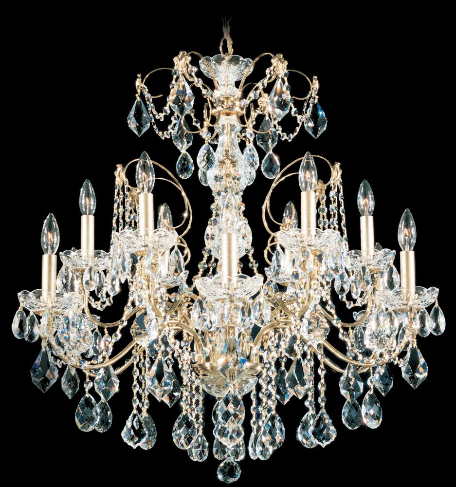 Century 12 Light 120V Chandelier in Antique Silver with Heritage Handcut Crystal