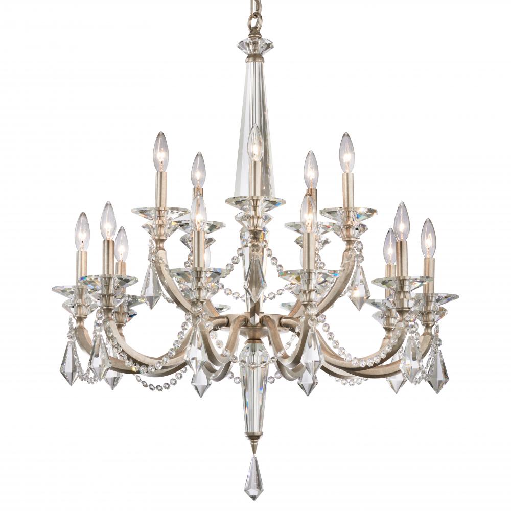 Verona 15 Light 120V Chandelier in Antique Silver with Radiance Crystal