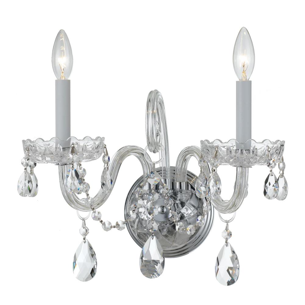 Traditional Crystal 2 Light Swarovski Strass Crystal Polished Chrome Sconce