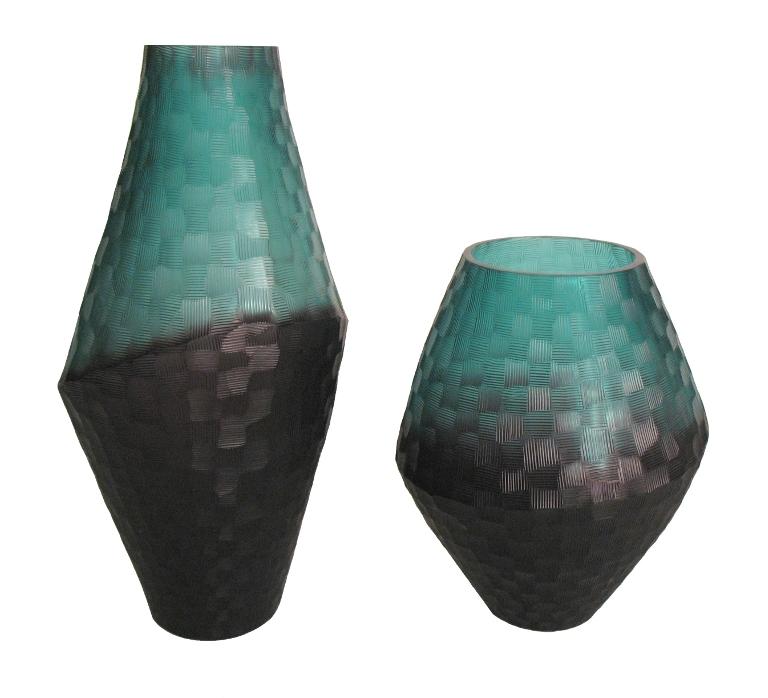 CROSS CUT 2-TONE VASE,LG,TUR/A