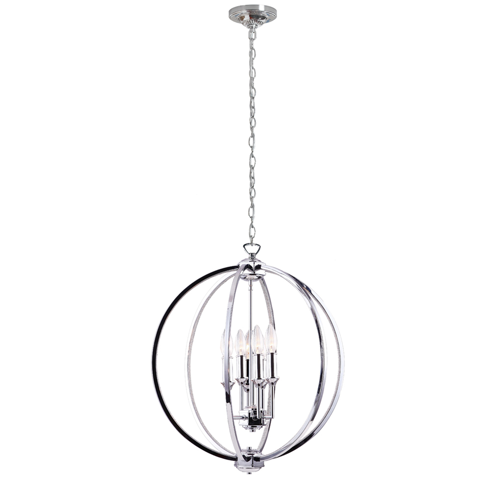 6 Light Chandelier With Crystal Studded Banding, Polished Chrome Finish