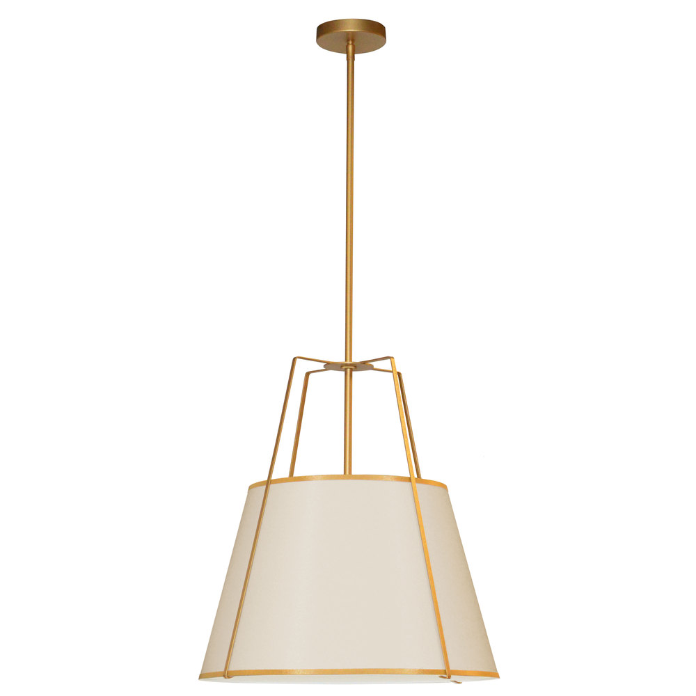 3 Light Trapezoid Pendant Gold/Cream Shade w/ White Fabric Diffuser