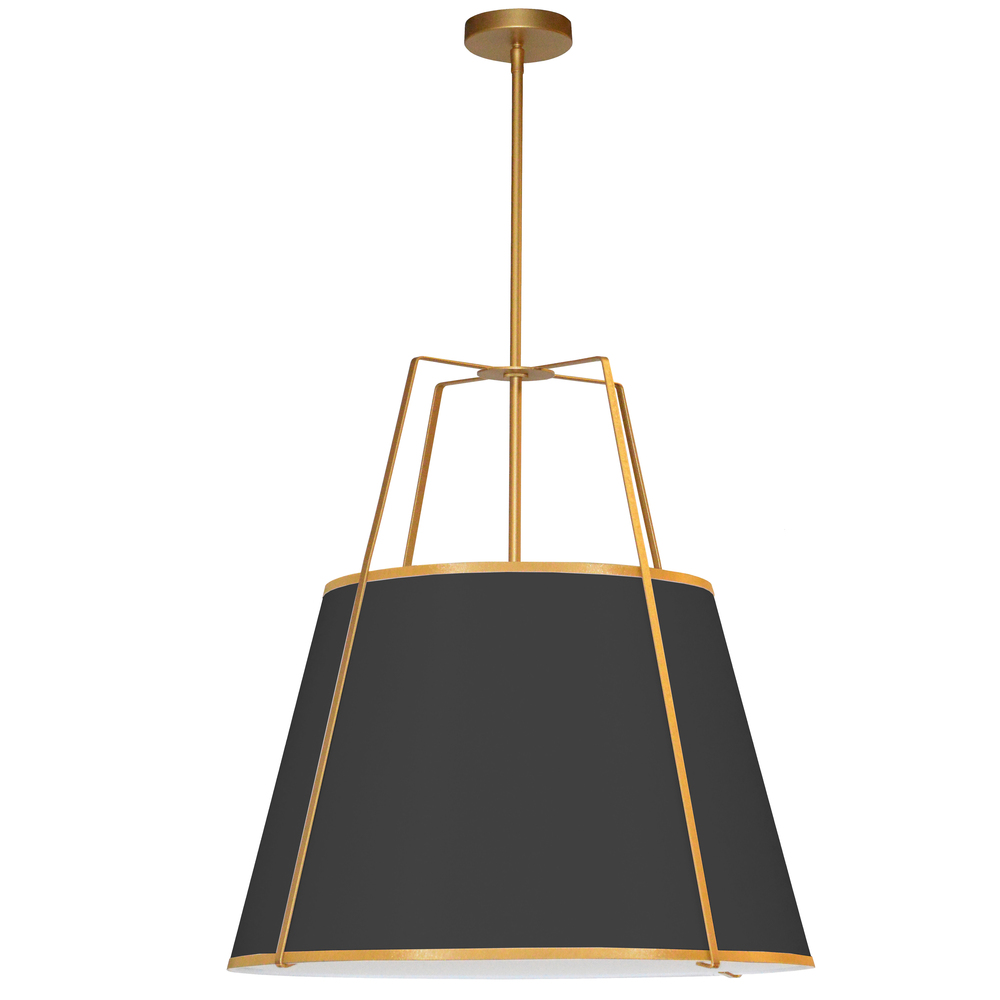 3 Light Trapezoid Pendant Gold/Black Shade w/ White Fabric Diffuser