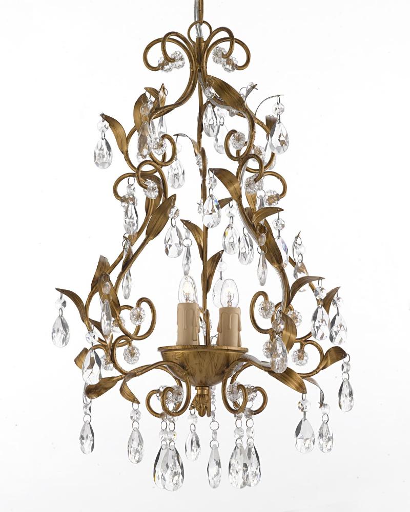 3 Lights Chandelier With Crystals Gold Finish