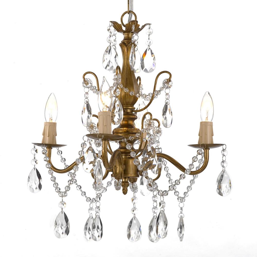 4 Lightss Chandelier With Crsytals Gold Finish