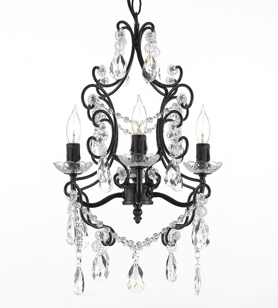 4 Lights Chandelier With Crystals Black Finish