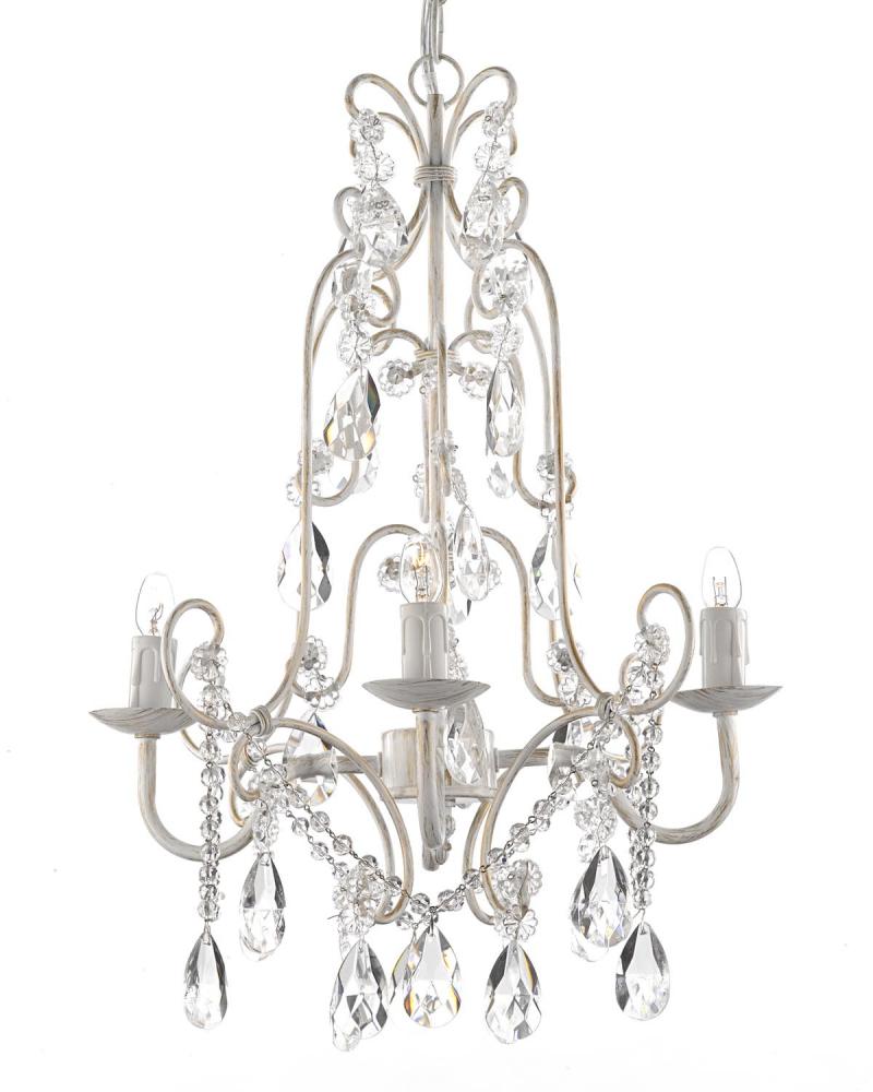 4 Lights Chandelier With Crystals White Finish