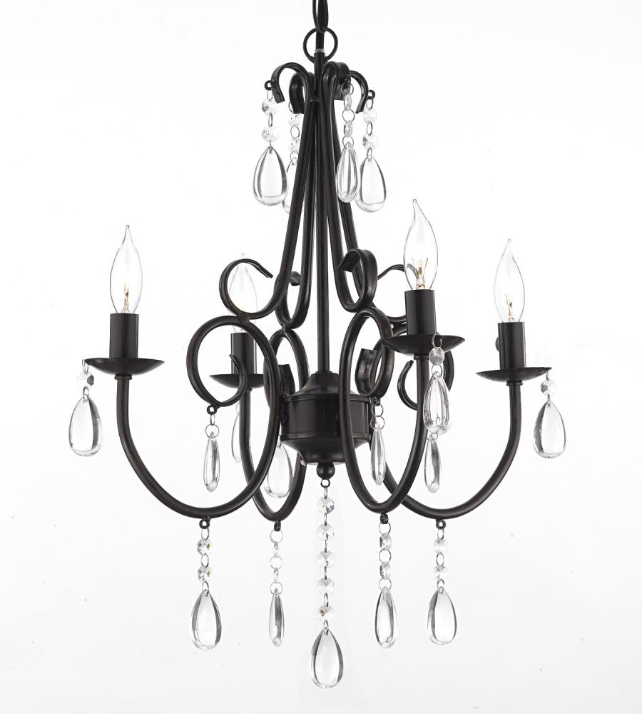 4 Lights Chandelier With Crystals Black Finish