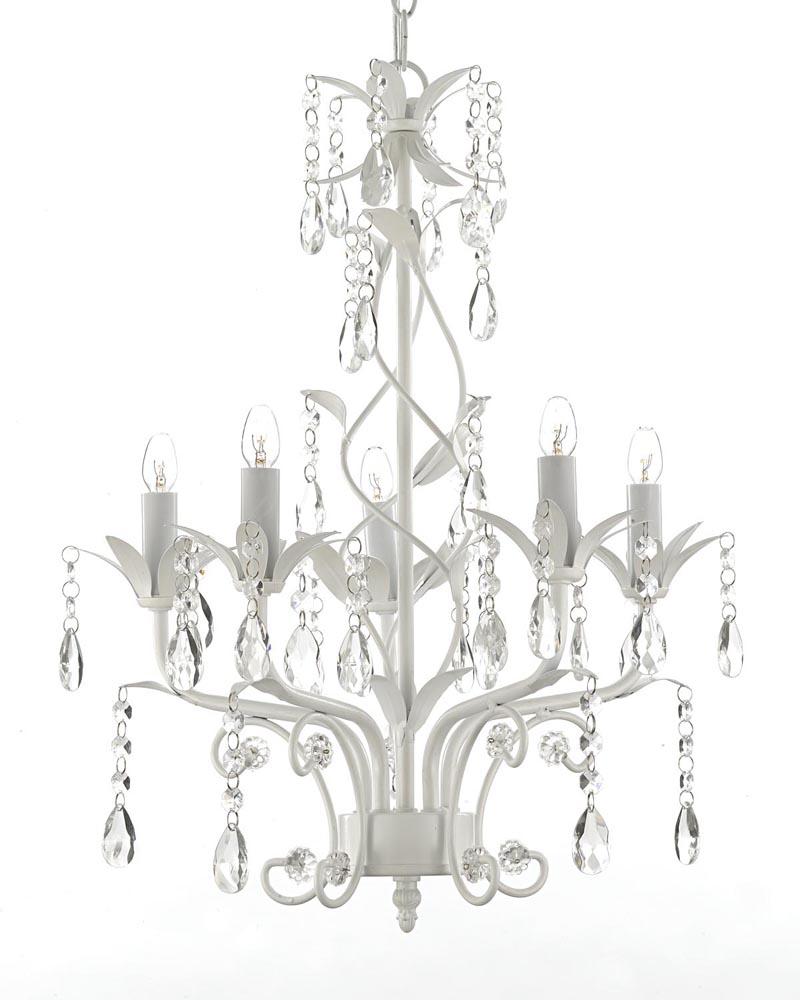 5 Lights Chandelier With Crystals White Finish