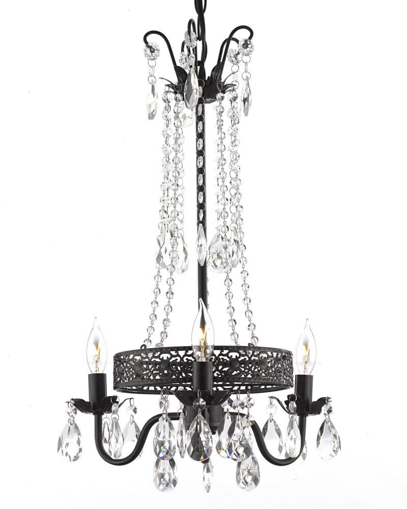 3 Lights Chandelier With Crystals Black Finish