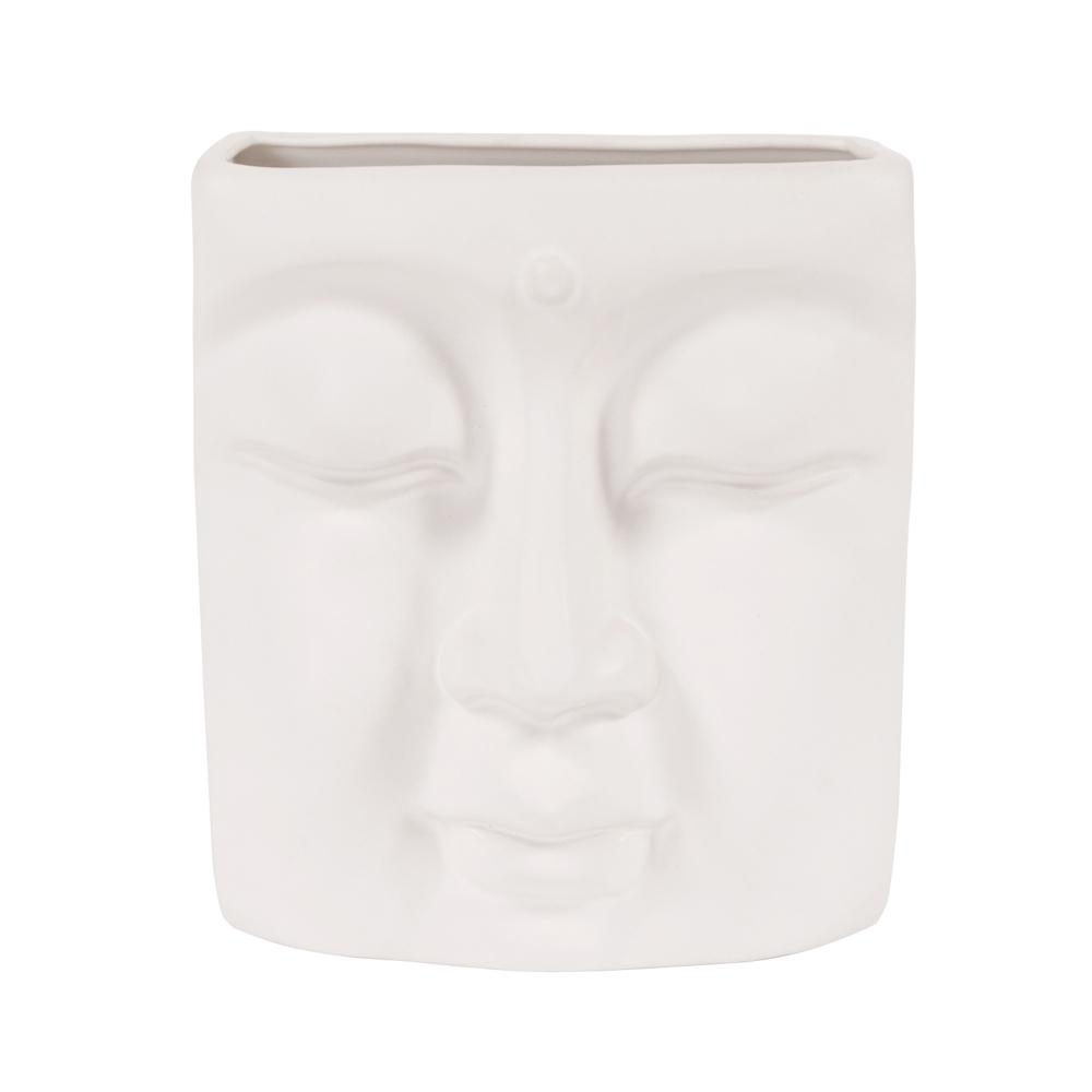 Abstract Buddha Face in Eggshell White Ceramic Wall Vase